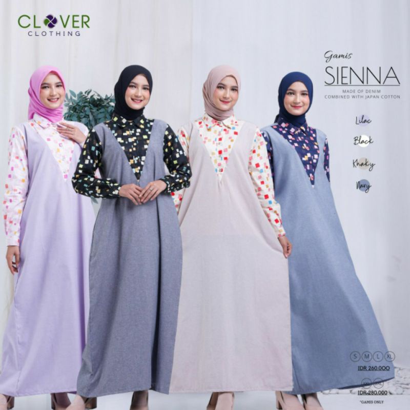 baju gamis wanita muslim denim oxford motif long dress sienna clv
