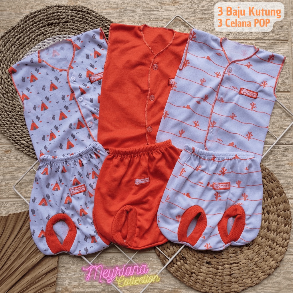 Seri Orange 6 PCS Baju Bayi Lengan Kutung dan Celana POP Kacamata Bayi Baru Lahir Meyriana Collection