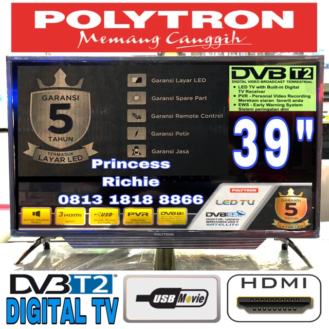 Led tv polytron 39 inch 40S153 digital tv usb movie