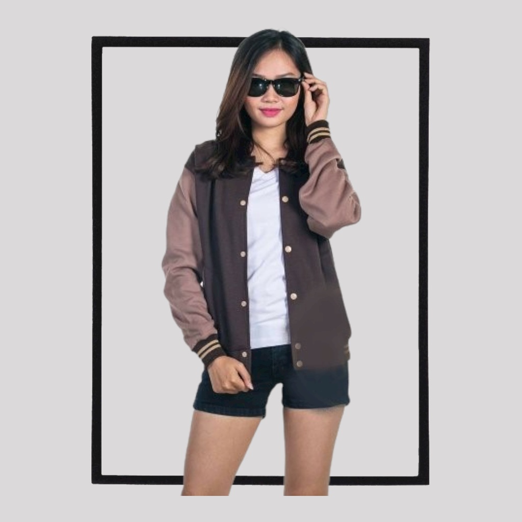 Jaket Baseball Cokelat-Mocca Polos Unisex