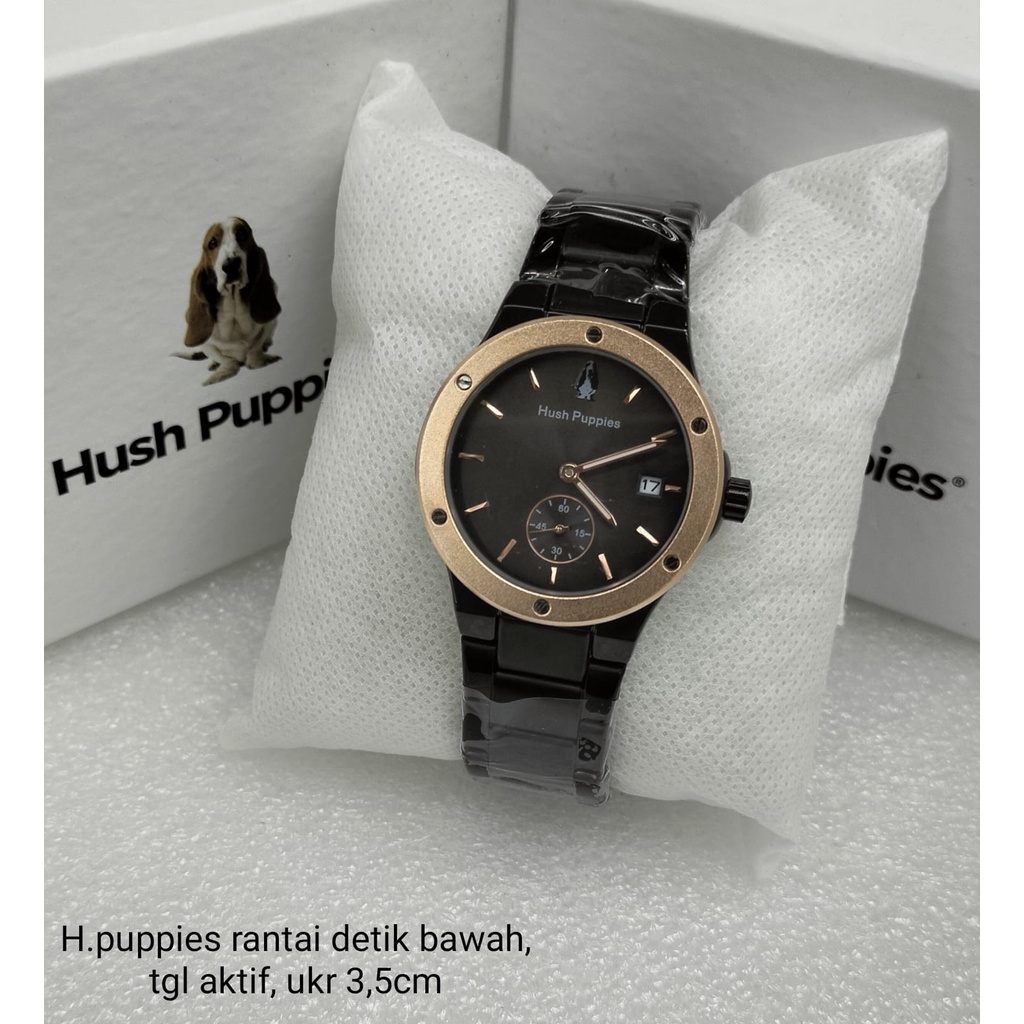 BEST SELLER JAM TANGAN WANITA HUSH PUPPIES M100 TALI RANTAI DETIK BAWAH AKTIF TANGGAL AKTIF DM 3.0CM FREE BOX &amp; BATERAI || JAM TANGAN FASHION WANITA JAM TANGAN CEWEK MURAH