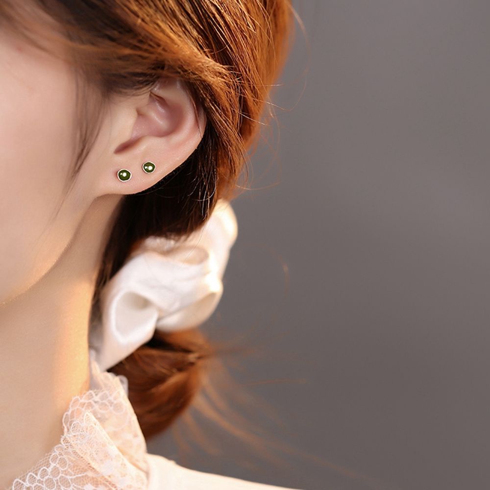 Anting Stud Mini Bentuk Tetesan Air Opal Geometris Warna Hijau Gaya Korea Simple Minimalis Untuk Wanita