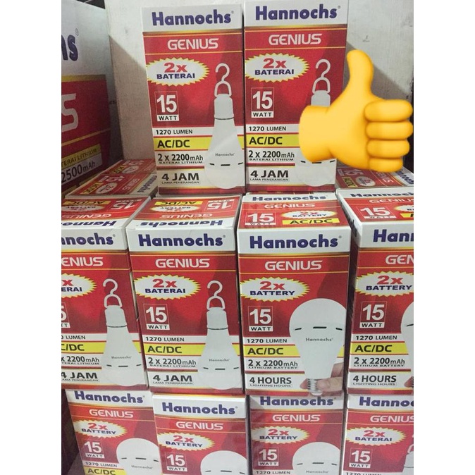 Lampu led emergency Genius Hannochs 15 watt + fitting dengan 2 baterai