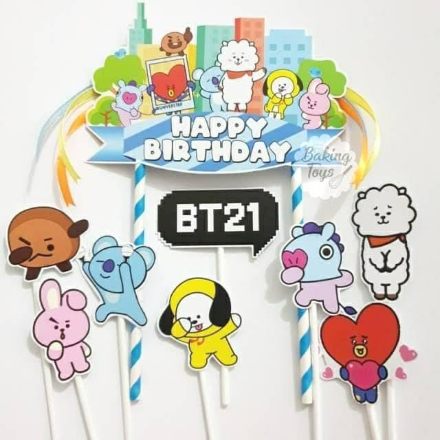 Bt21 Versi Kartun Bts Kpop Topper Cake Birthday/Hiasan Kue Ulang Tahun