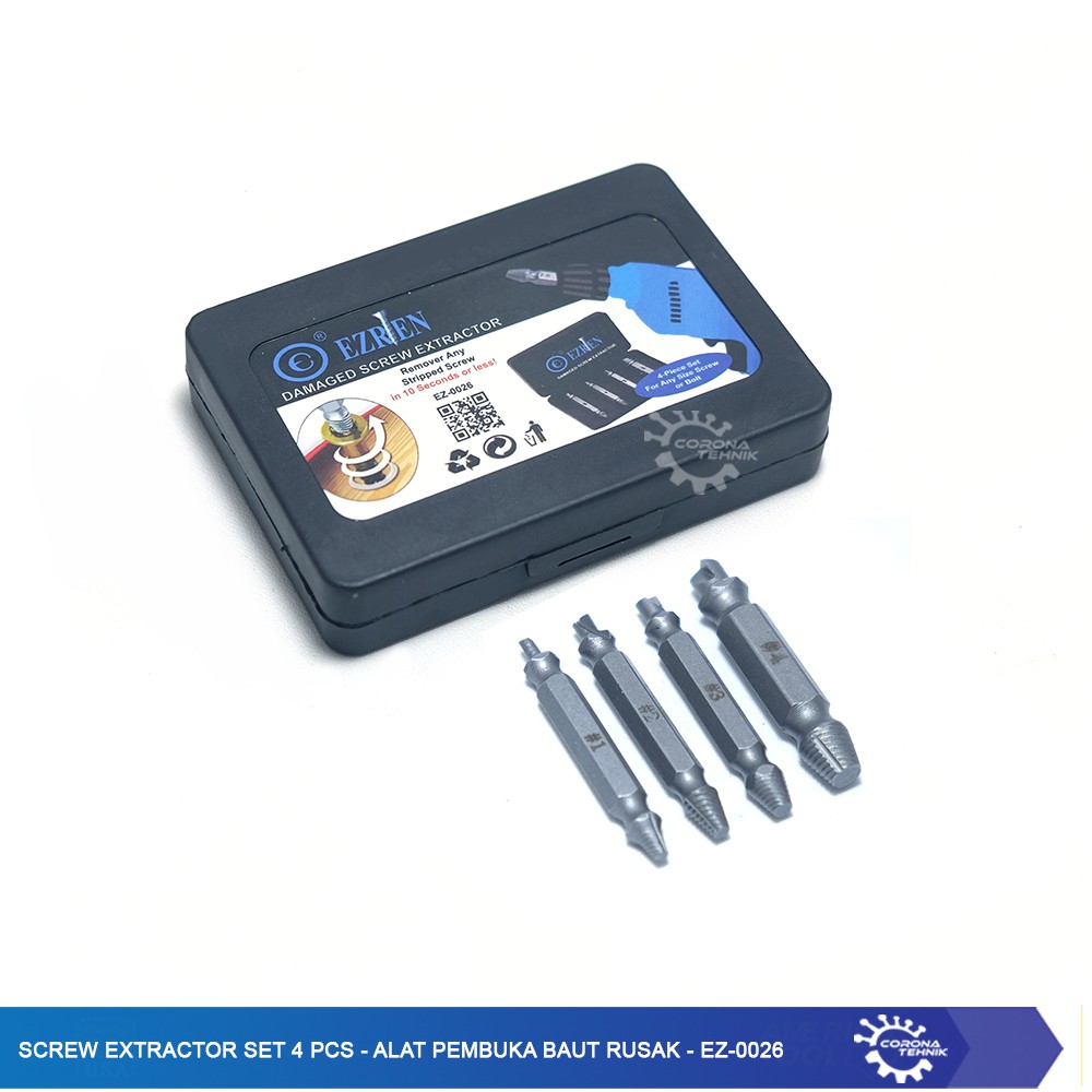 Alat Pembuka Baut Rusak - EZ-0026 - Screw Extractor Set 4 Pcs