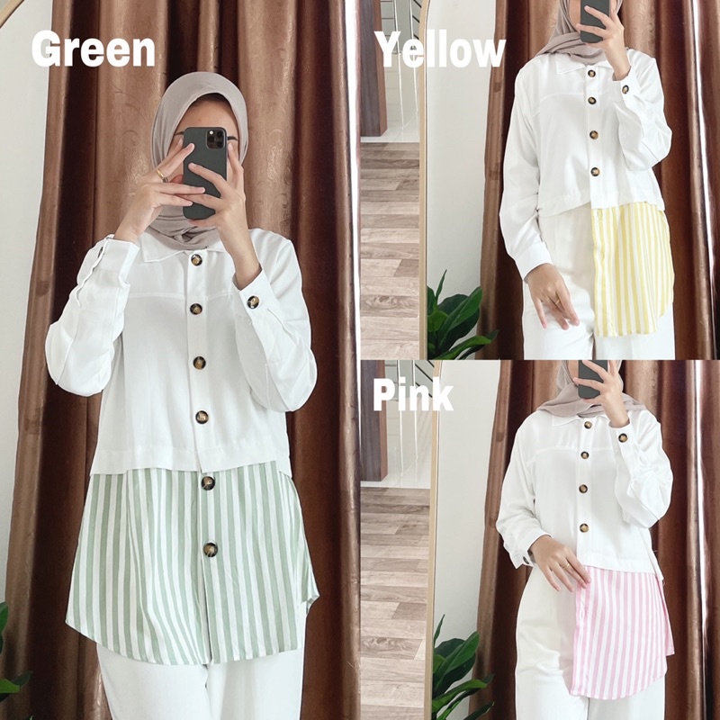 JISOO BASIC Bigsize (Ld 110 Pjg 72) - Atasan Kemeja Cobin Garis Oversize