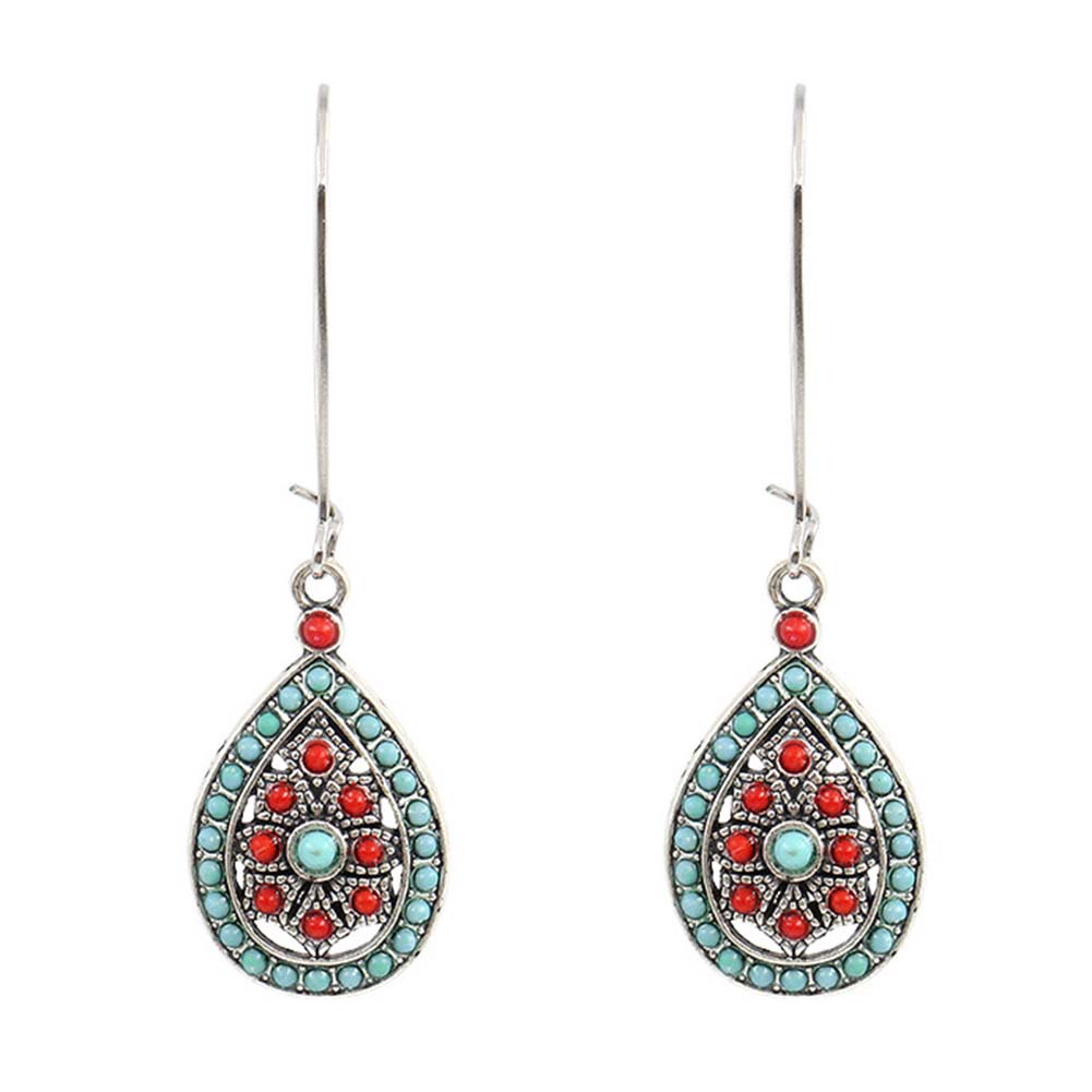Hu Hu Hu Hu Hu Alat Bantu Pasang Kacamata♡ Anting Kait Gantung Desain Tetesan Air Hollow Hias Manikmanik Turquoise Imitasi Gaya Bohemian Untuk Wanita