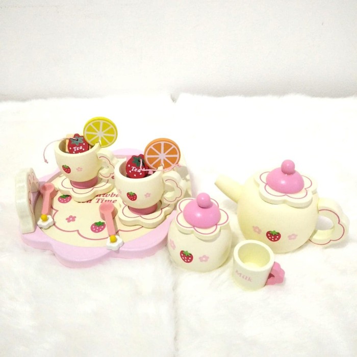 Tea set mainan Kayu Wooden Toys Pretend  PInk Colour