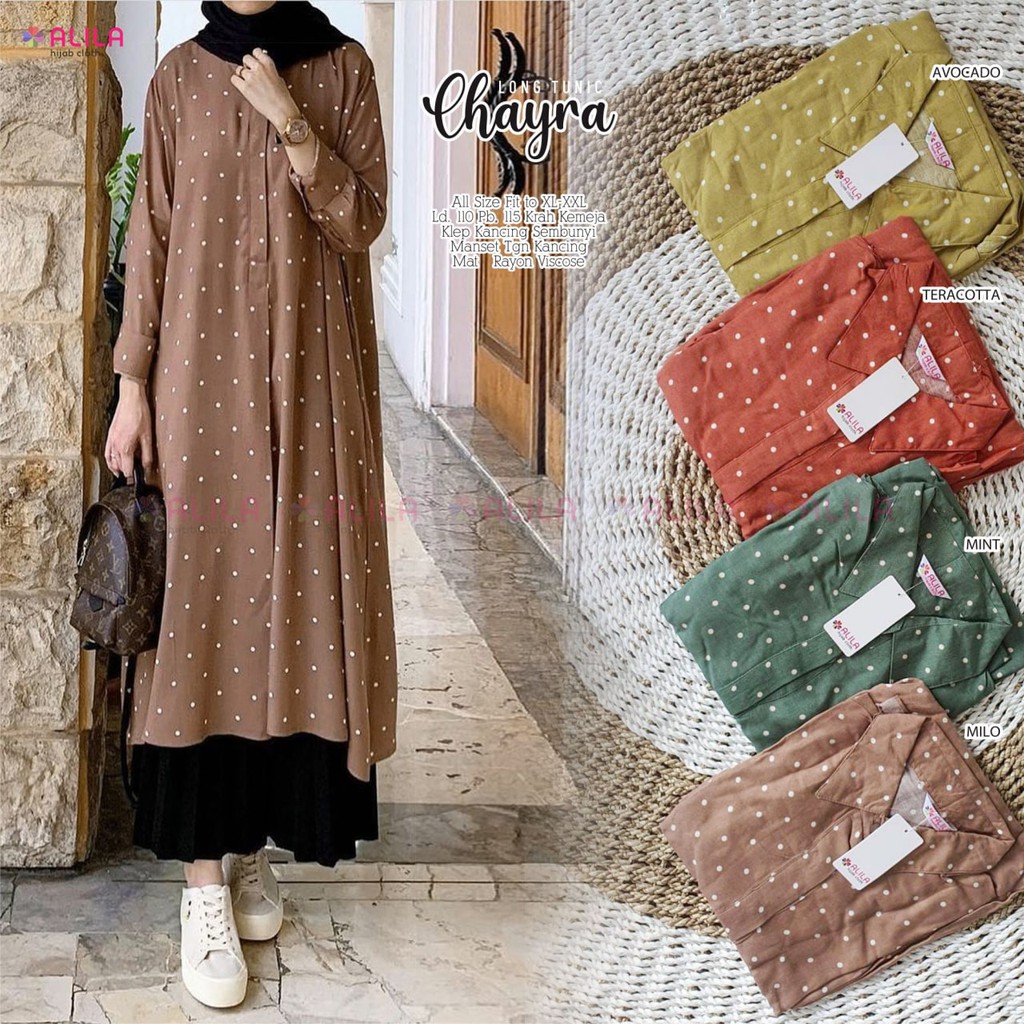 CHAYRA LONG TUNIK  BY ALILA / LONG TUNIK MOTIF POLKA DOTS BERBAHAN RAYON VISCOSE