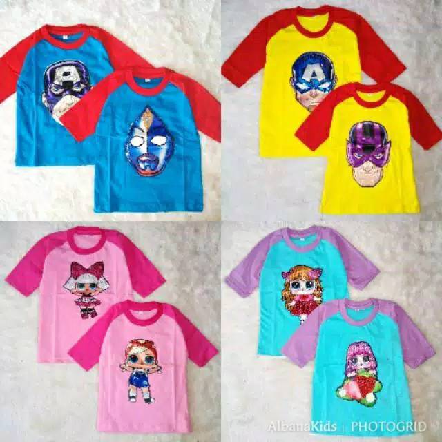 Kaos anak led musik 1-9 tahun raglan kombinasi 2 warna