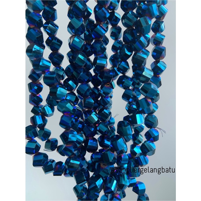 ceko faceted hexagon 8mm blue metallic biru metalik almas premium bead