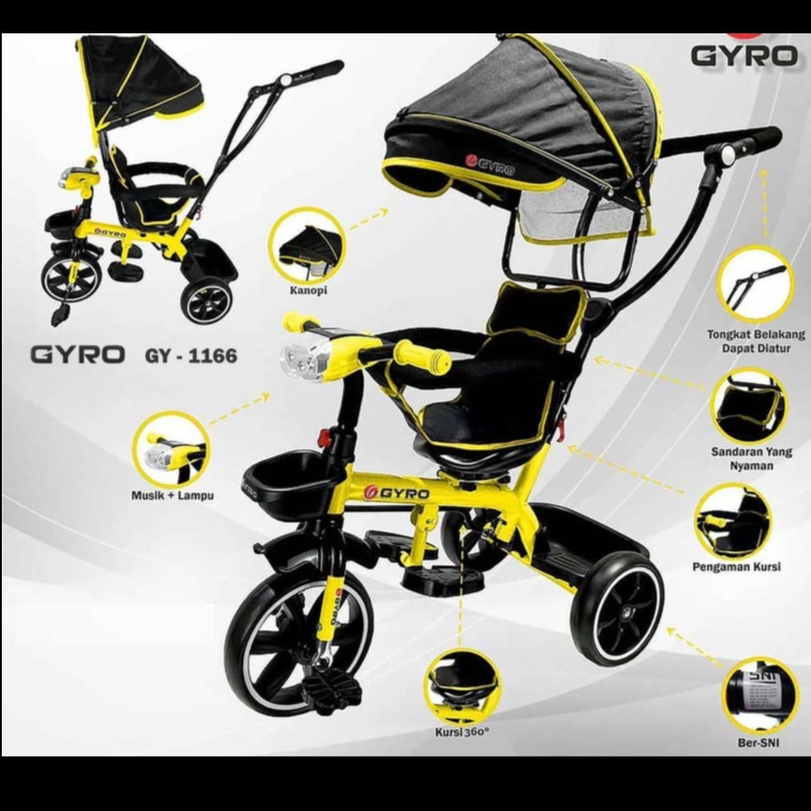 Sepeda Roda Tiga Anak Stroler GYRO 1166 - Tricycle Bike Kids Keren (GOSEND/GRAB)