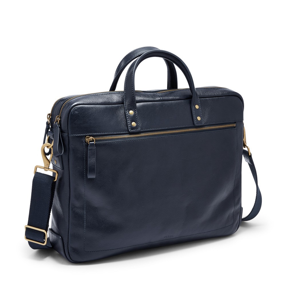Fossil Haskell Leather Adjustable Strap Blue Navy Tas Laptop Selempang Pria MBG9342-400