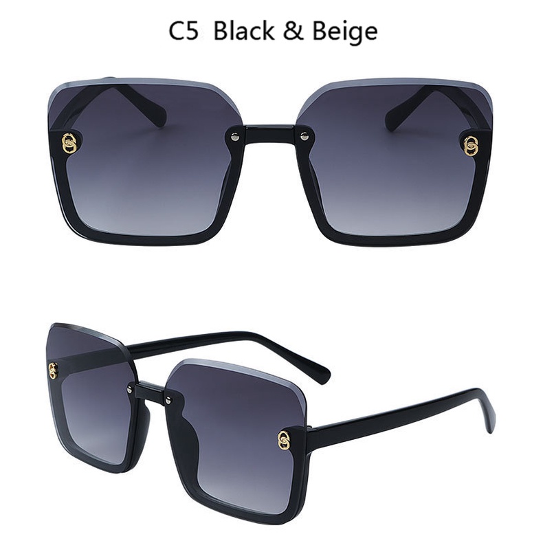 Kacamata Hitam Wanita Model Kotak Oversize Half Frame Untuk Musim Panas / Outdoor