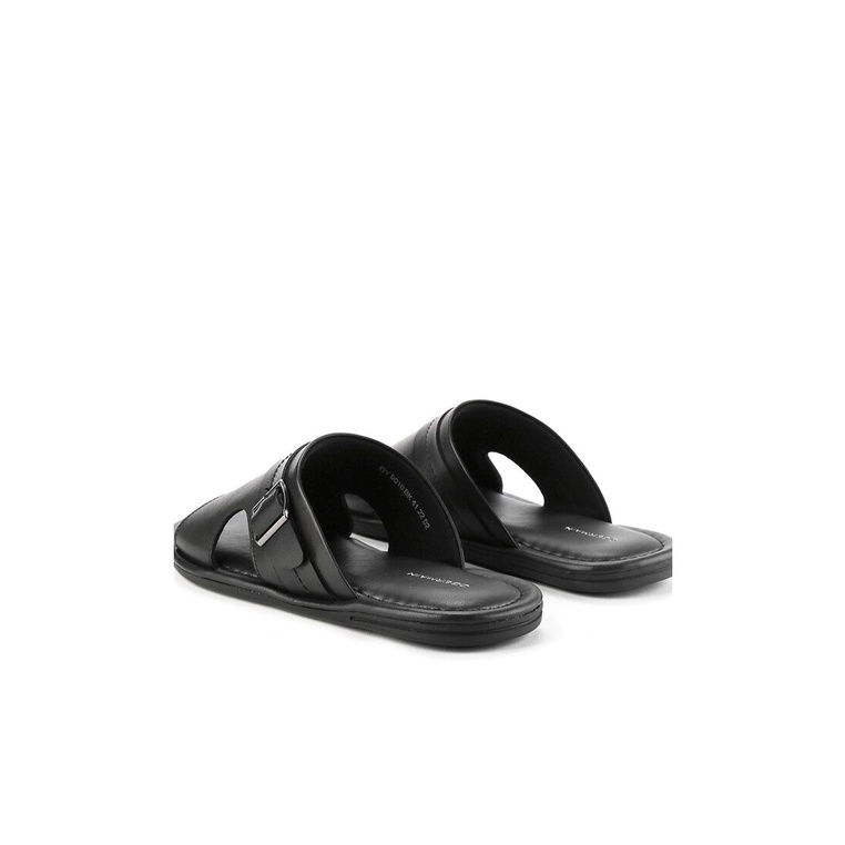 SANDAL SLIDE KULIT OBERMAIN PRIA ORIGINAL CASUAL BRANDED HITAM OM13