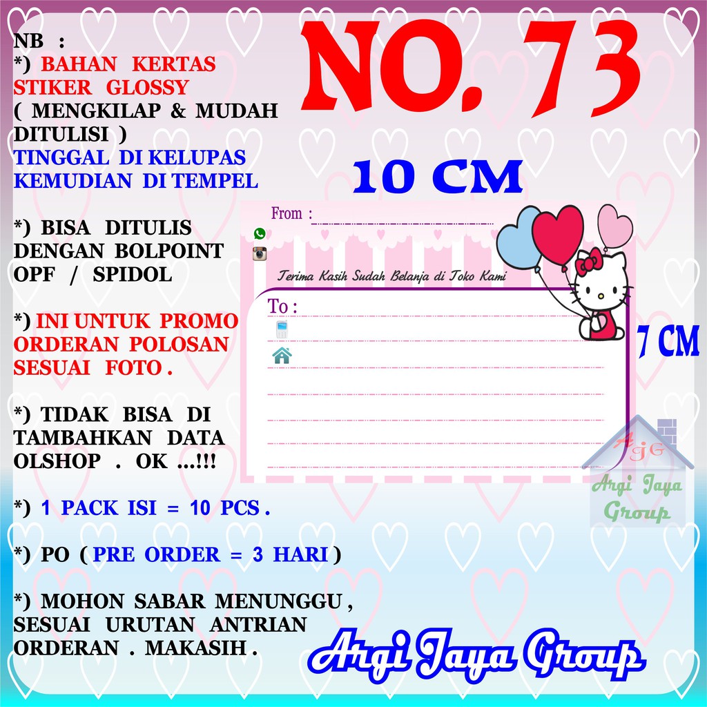

Promo!Stiker Label Pengiriman Polosan No = 73 (10x7cm) 1 Pack = 10 Pcs