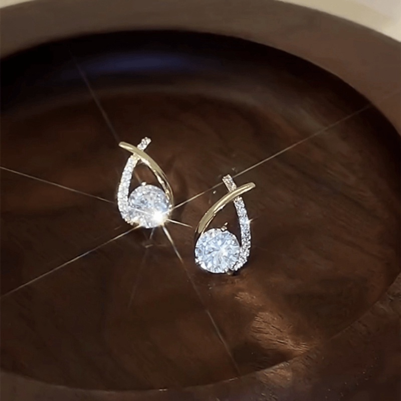 Anting Stud 925 Sterling Silver Model Silang Aksen Zirkon