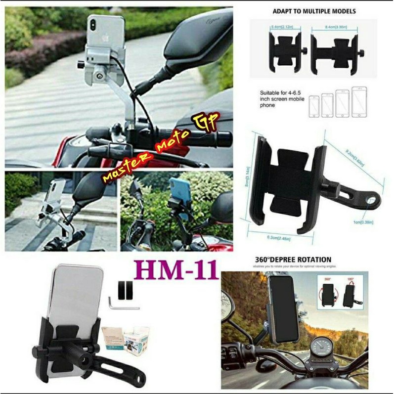 HOLDER HP MOTOR JEPIT SPION PLUS CHARGER USB MODEL TANGKAI PENDEK DUDUKAN HANDPHONE DI MOTOR PLUS CHARGER USB HOLDER HP