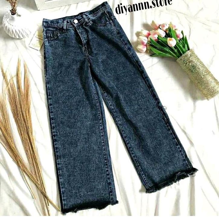 (MURAH) CELANA JEANS KULOT WANITA RAWIS SNOW BLACK CELANA JINS DENIM HIGH WAIST ACID MURAH CEWEK CEW