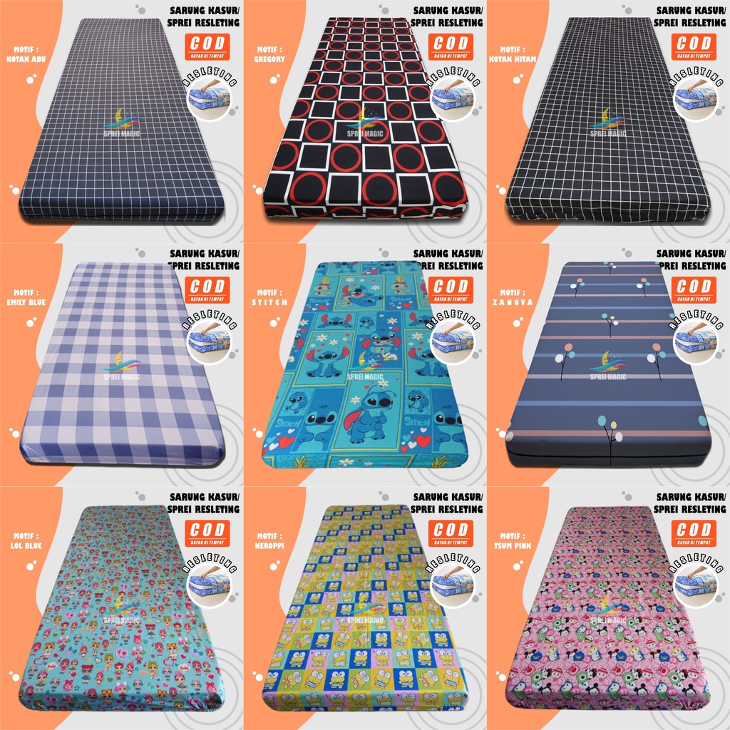 SARUNG KASUR BUSA SPREI RESLETING 90X200X10 NO 4  MOTIF POLOS DAN KARAKTER BAHAN DISPERSE U4T10