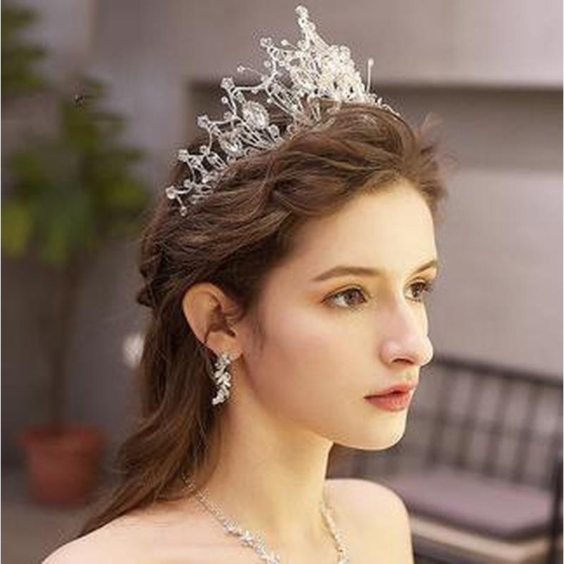 Mahkota Tiara Kristal Berlian Imitasi Adjustable Gaya Vintage Untuk Pengantin Wanita