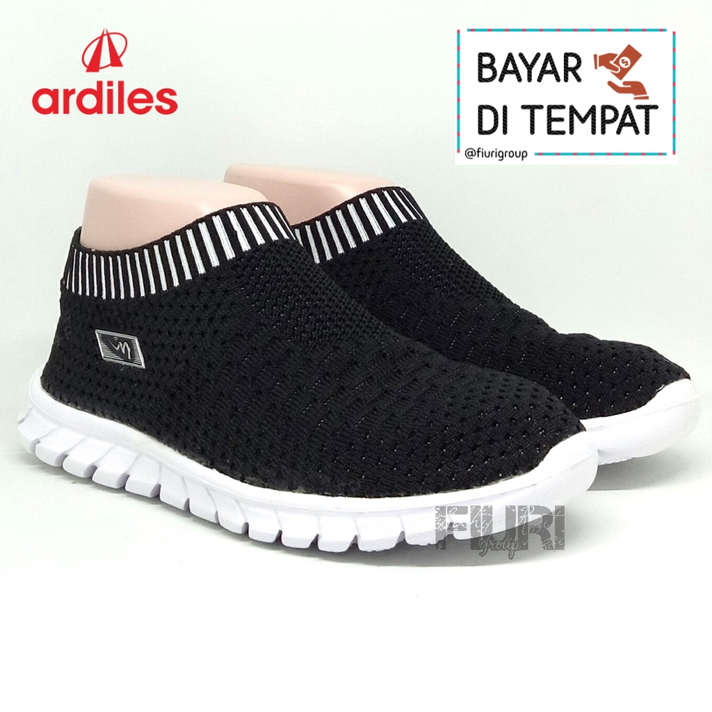 FIURI - ARDILES Original - Mickelson MYTHA Black Hitam 33-40- Sepatu Sneakers Olahraga Wanita - Sepatu Sekolah - Sepatu Ardiles - Sepatu Kuliah Senam Lari Gym Jogging Sport Wanita - Sepatu Casual - Sepatu Rajut Knit Slip On - Fashion Wanita