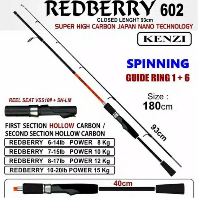 Joran pancing carbon sambung 2 kenzi redberry 8-17 lbs murah laris semarang