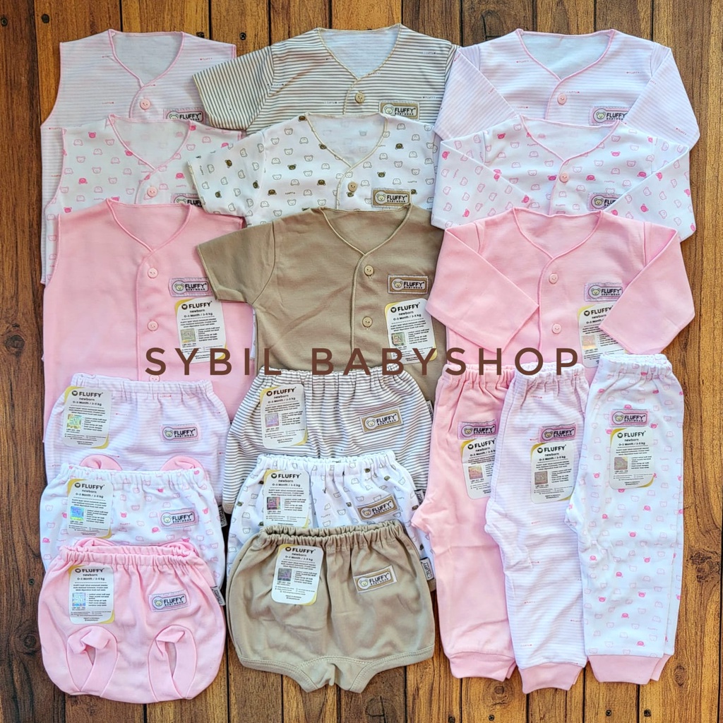 FLUFFY Paket Original Lengkap Baju Bayi (0-3 Bln) Perlengkapan Baru Lahir & Kado Bayi SNI-FLFY PINK KHAKI NECI