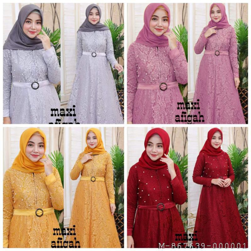 MAXI DRES GAMIS MUSLIM BRUKAT KOMBINASI VLFO-380Variasi：Dusty afigah, Abu afigah, Maroon afigah, Mus