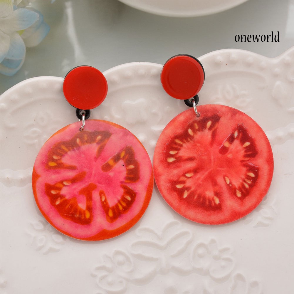 OW@ Korean Style Fruit Earrings Women Tomato Lemon Kiwi Acrylic Date Travel Jewelry