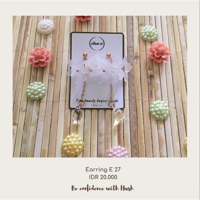 Anting stud Panjang/Anting Flower/Anting Pesta Stud/Anting Korea silver/Anying pesta Putih