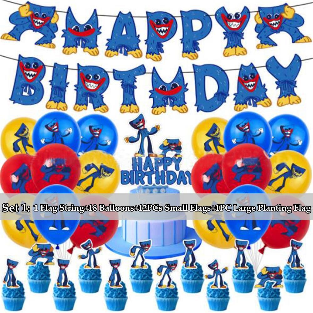 Chookey Set Balon Desain Poppy Huggy Wuggy Warna Biru Untuk Dekorasi Pesta