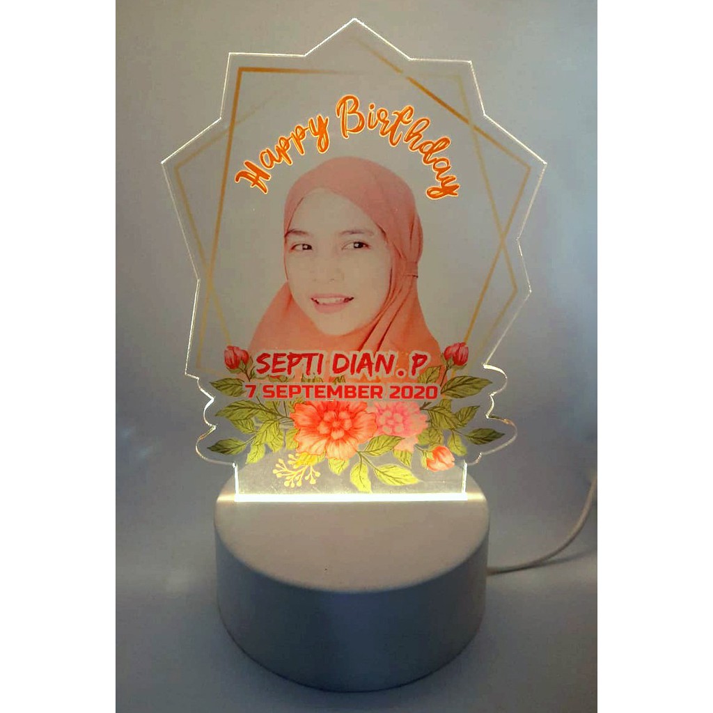 Lampu Hiasan LED 3D Nama Custom Akrilik Foto Warna dengan USB