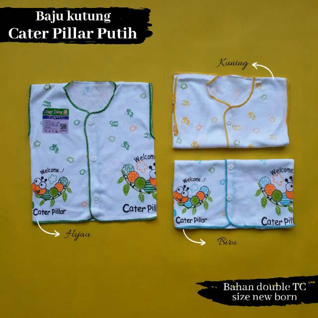 3 pcs baju bayi newborn lengan kutung pende panjang motif cater pillar putih