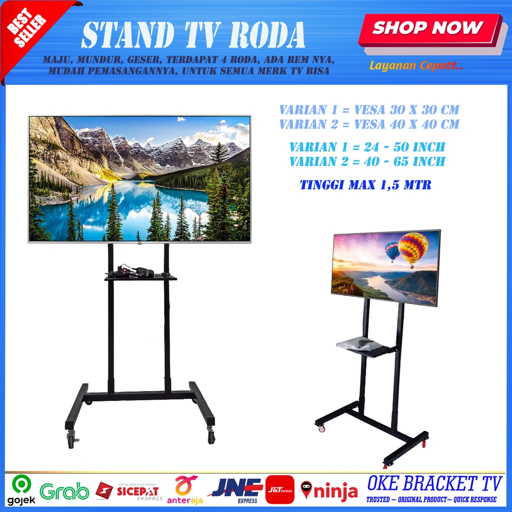 standing bracket tv roda dorong 65 60 55 50 49 43 42 40 32  inch