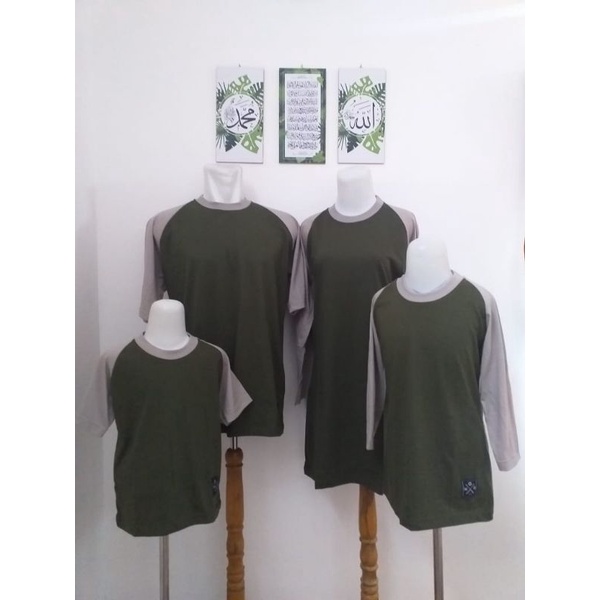 Kaos Polos Reglan Hijau Army - abu Couple Keluarga Cocok Untuk Santai, Bahan Adem Nyaman