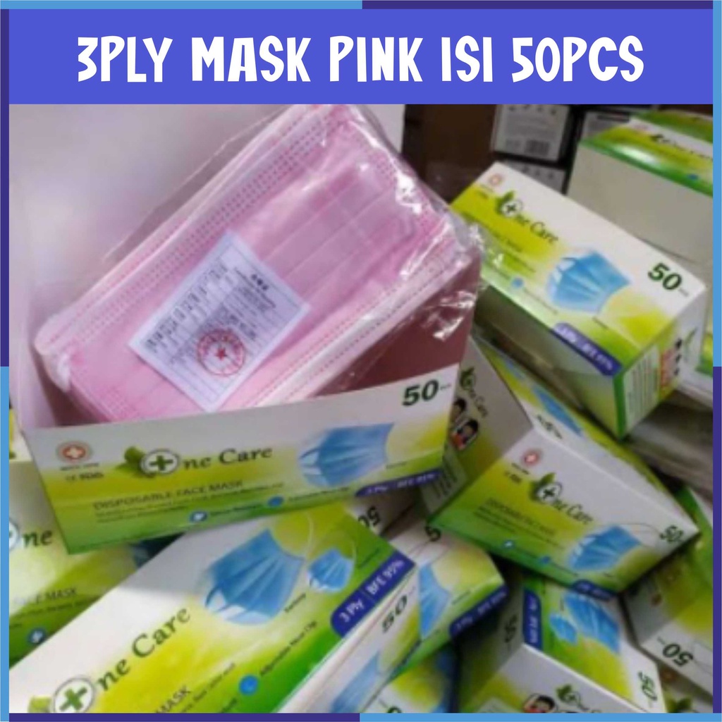 Masker 3ply Biru / Putih / Pink / Hitam Disposable - Earloop - Face Mask Isi 50pcs