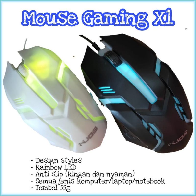 Mouse Kabel Gaming Original NUOS LED X1 cable Mouse Game RGB Colorful 7 LED light