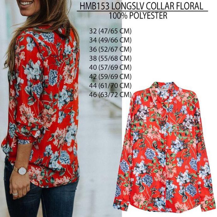Pengiriman Cepat Kemeja Wanita H&M 153 Longslv Collar Floral STOK TERBATAS
