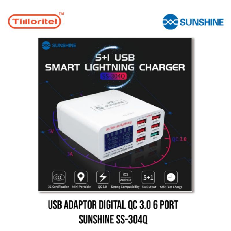 ADAPTOR CHARGER SUNSHINE SS-304Q 6 PORT USB (DIGITAL)