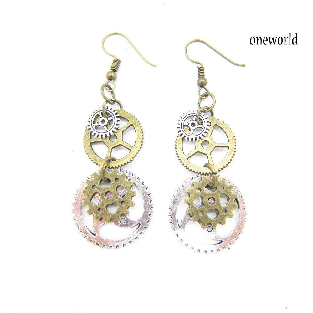 OW# Steampunk  Women Gear Pendant Hook Earrings Piercing Party Club Jewelry Gift