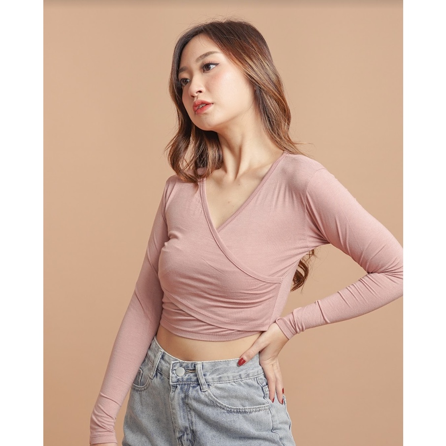 MODAVIE - NALA Longsleeve Crop Top Korea  Baju Atasan Lengan Panjang Crop Tee Korean