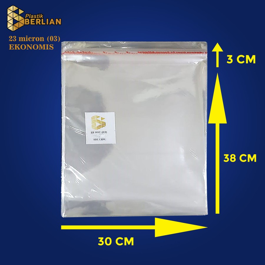 

30 x 38 cm Plastik OPP EKONOMIS 23micron (100 lbr) (lem/seal)