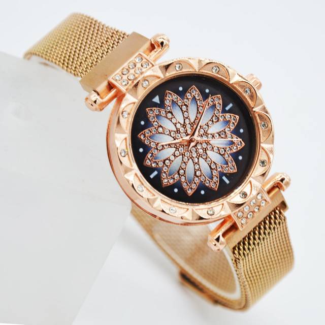 Jam Tangan Wanita Magnetik Diamond Bunga Hiasan Cod Bayar Ditempat