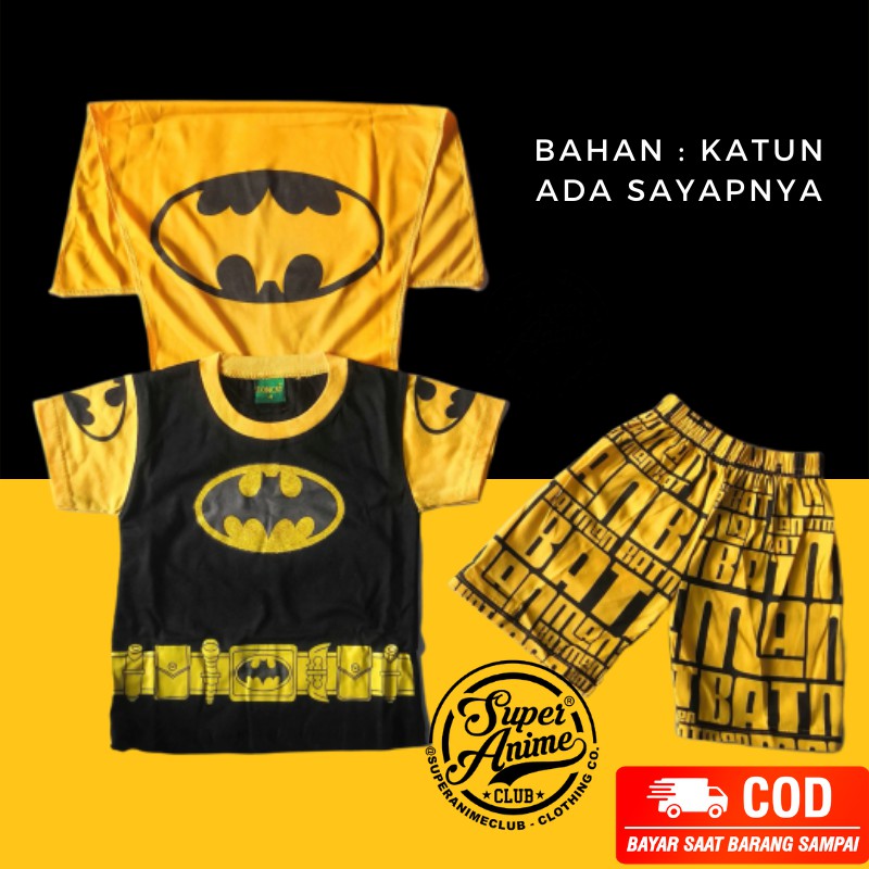 Setelan Pendek Sayap Batman Celana Tulisan Kaos Baju Anak Laki Laki Cowok Murah Karakter