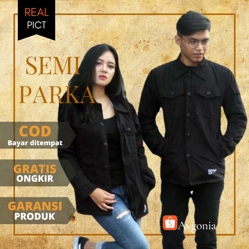 Kemeja Couple Pasangan Kekinian Remaja Lengan Panjang Semi Parka Pria Wanita