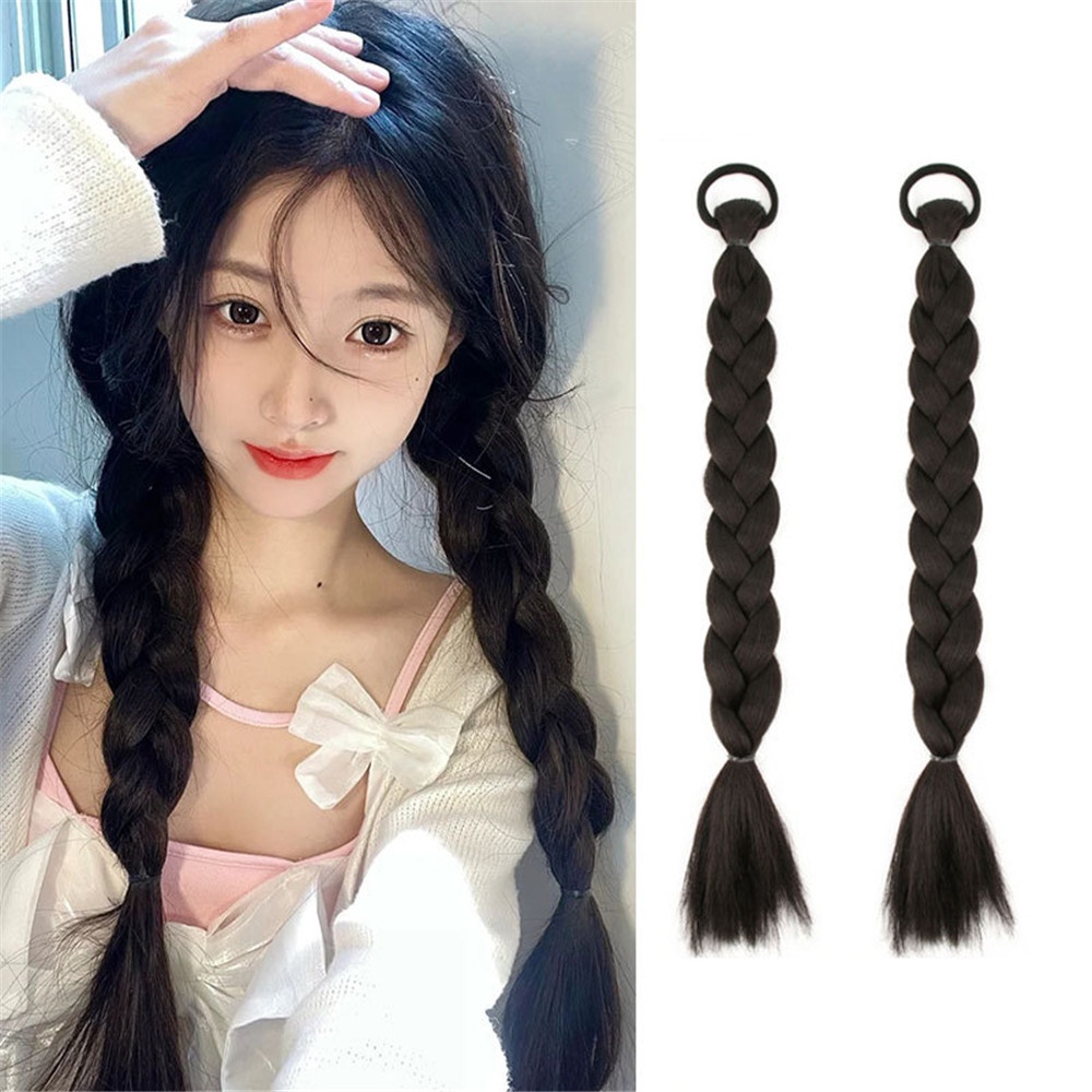 1 Pc Wig Rambut Palsu Model Kepang Panjang Ukuran 45cm Untuk Wanita