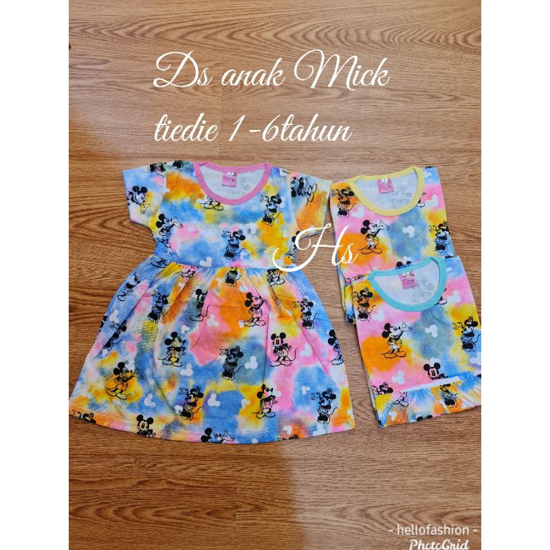 DASTER SANTAI ANAK MOTIF MICK TIEDIE/DASTER ANAK ANAK PEREMPUAN BAHAN KAOS ADEM