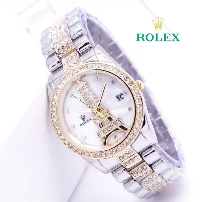 JAM TANGAN WANITA ROLEX RANTAI PARIS DATE CEWEK ANALOG ADA 4 WARNA BISA COD