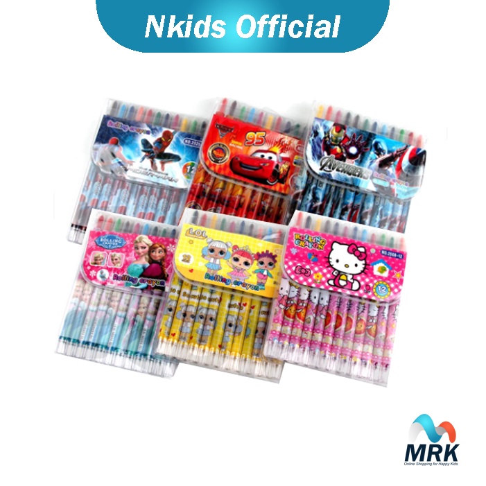 

Crayon Putar Panjang Set 12 Warna Motif Karakter Anak Cowok / Anak Cewek